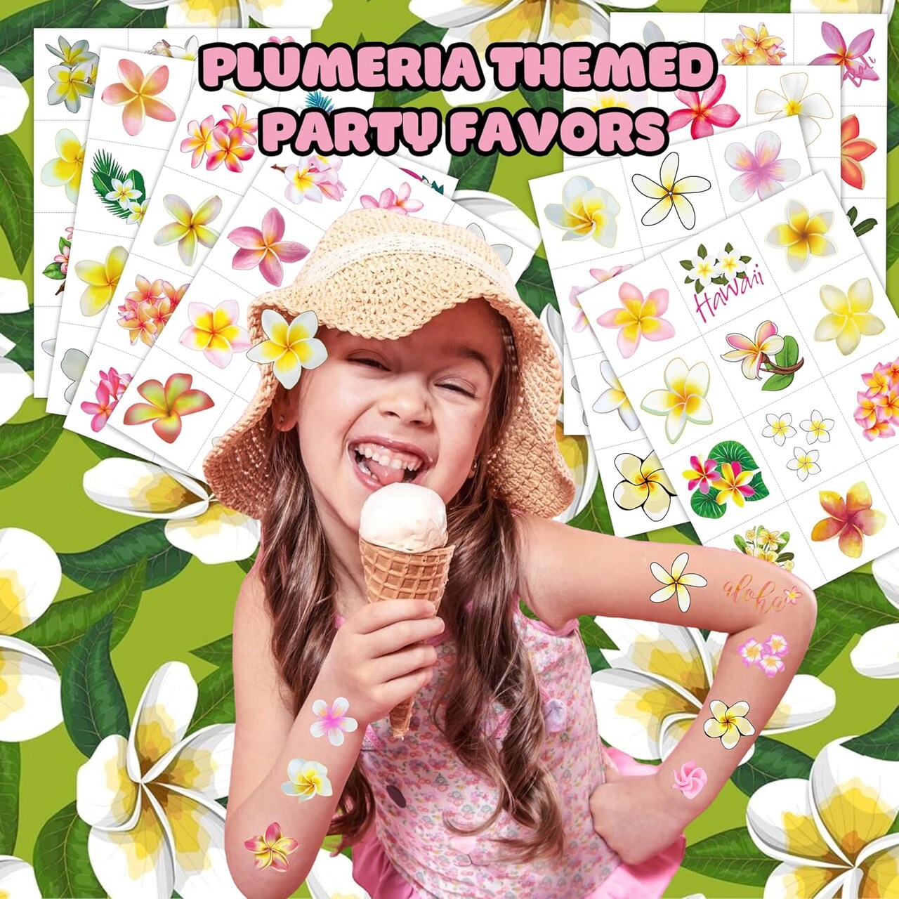 96 PCS Plumeria Flower Pre-Cut Themed Birthday Supplies Décor